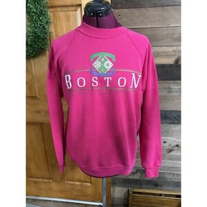 Vintage Boston Hanes Pink Women's Hoodie Size L Historic New England